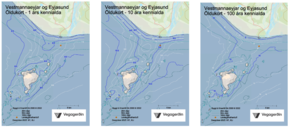 Vestmannaeyjar og Eyjasund - öldukort 1, 10 og 100 ára kennialda.